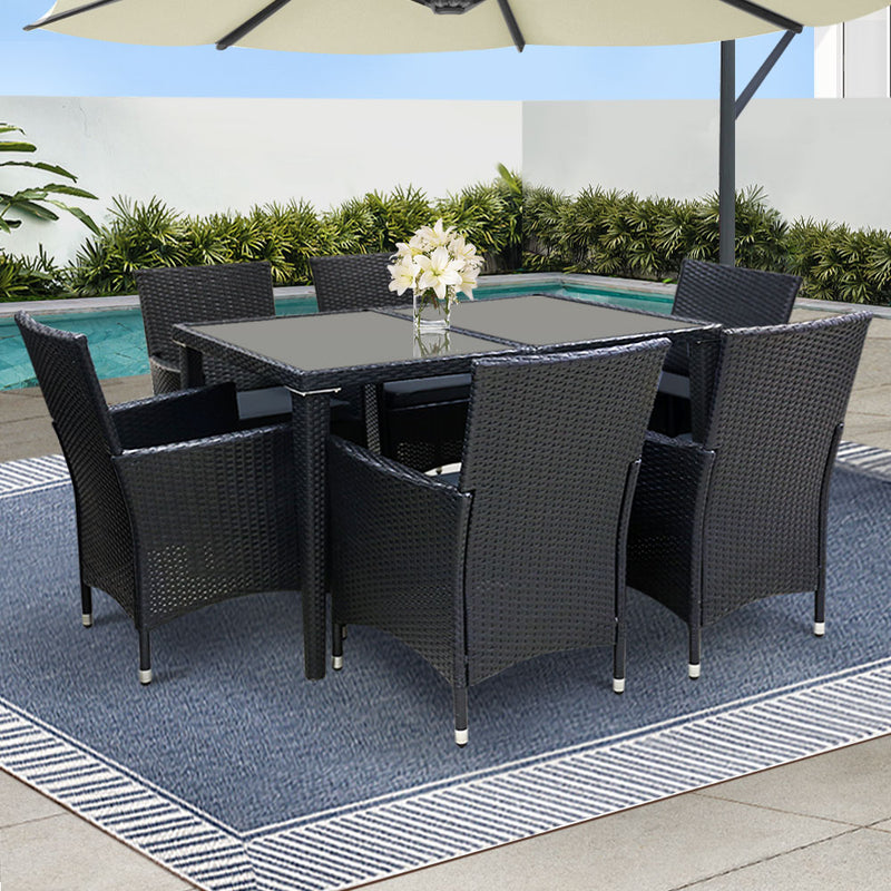 Outdoor Dining Set 7 Piece Wicker Lounge Setting Black - Outdoor Sofas & Lounge Sets