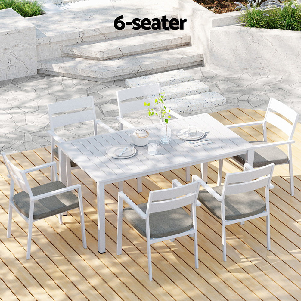 Outdoor Dining Set 7 Piece Aluminum Table Chairs Setting White
