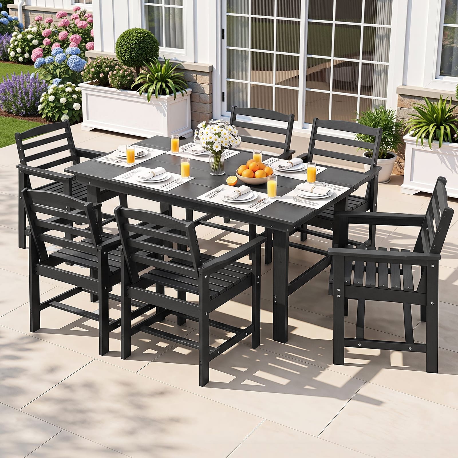 Outdoor Dining Set Black Marble 156x86x75cm
