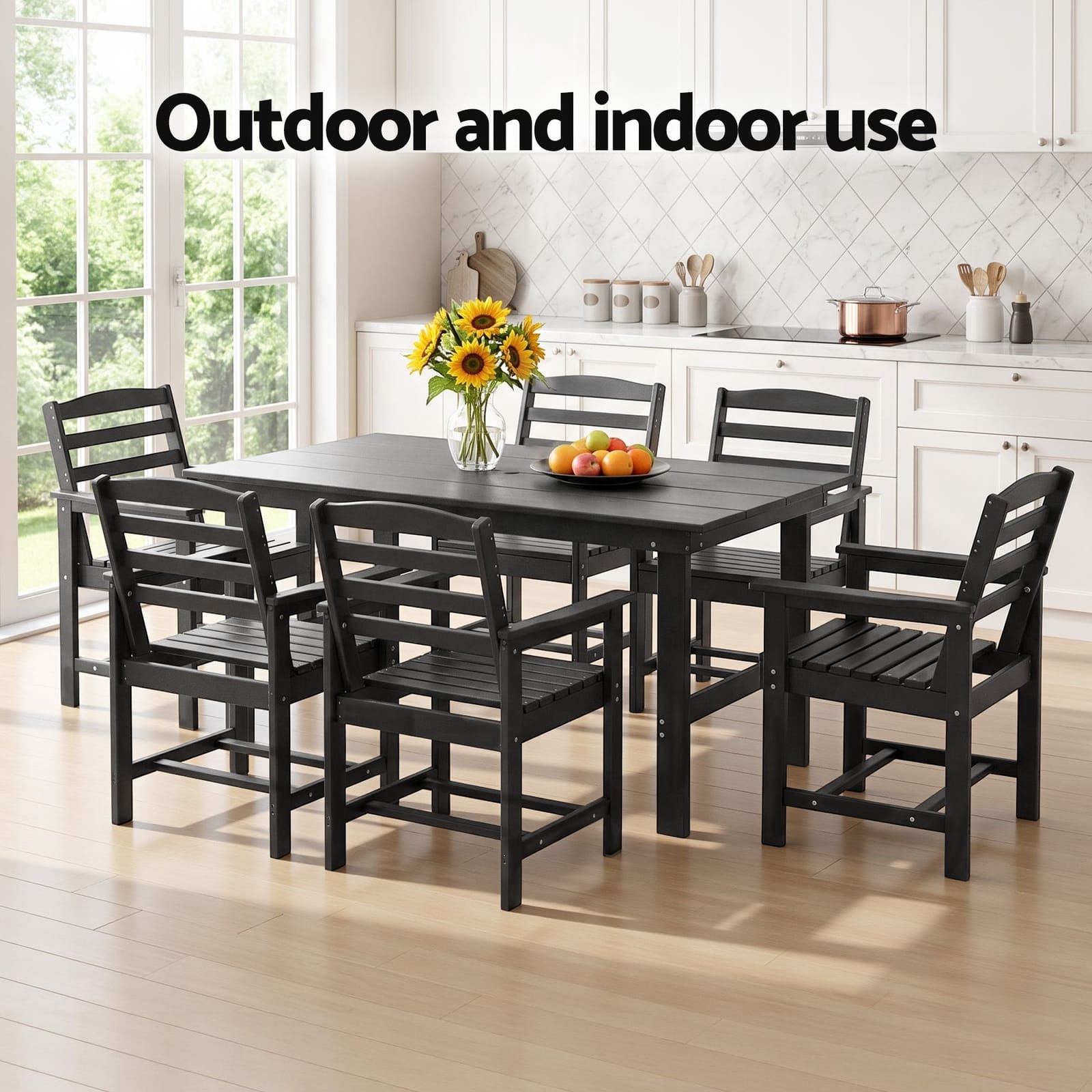 Outdoor Dining Set Black Marble 156x86x75cm