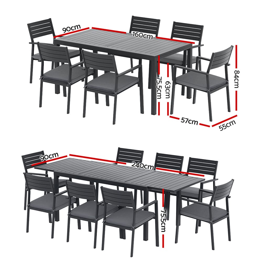 Outdoor Dining Set 9 Piece Aluminium 240x90x75.5cm