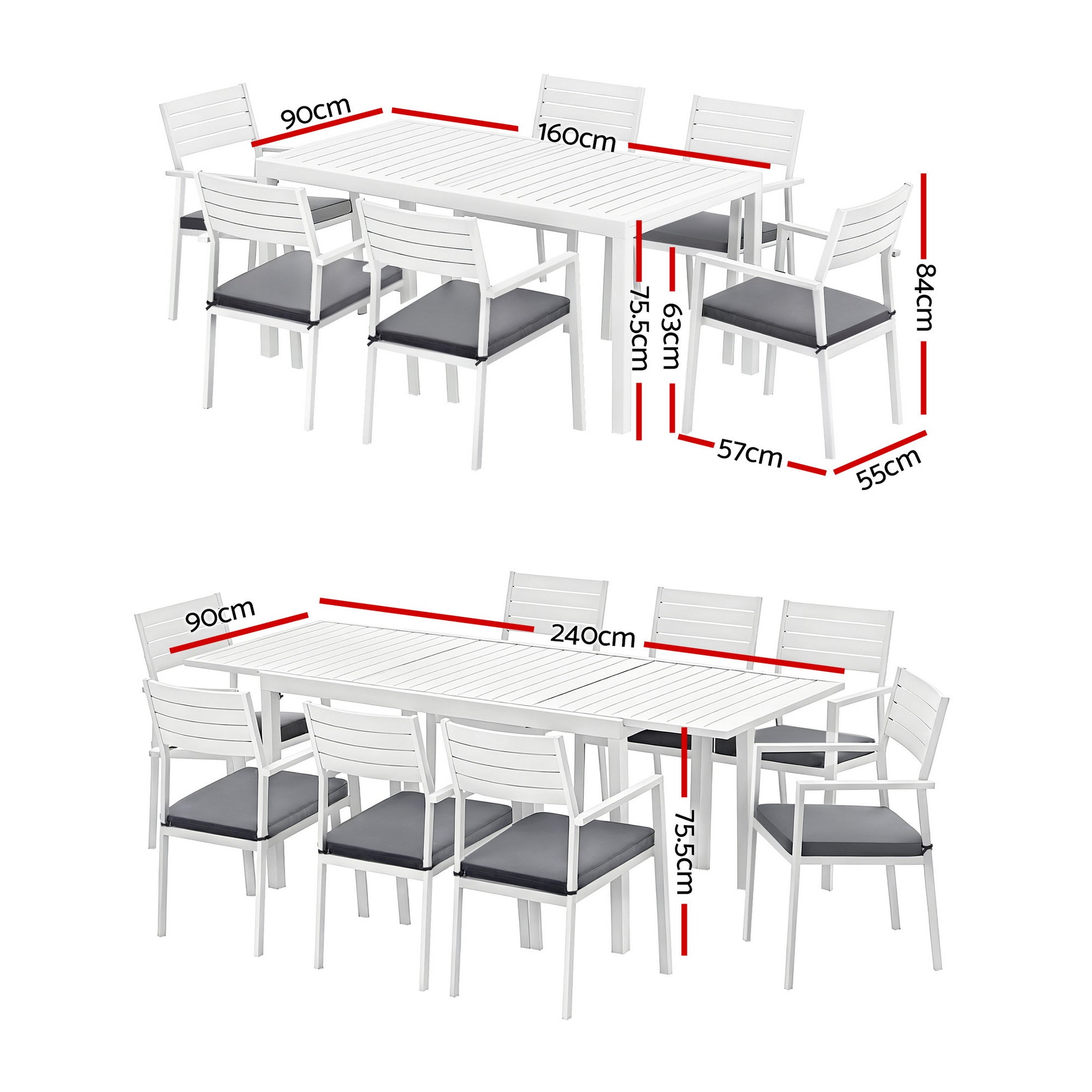 Outdoor Dining Set 9PCS Aluminium Extendable Table Chairs Patio