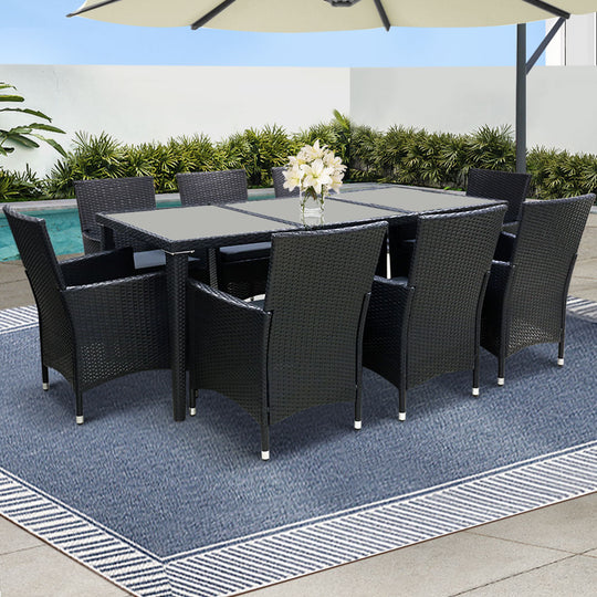 Outdoor Dining Set 9 Piece Wicker Lounge Setting Black - Outdoor Sofas & Lounge Sets