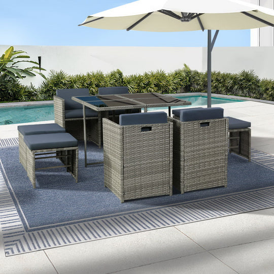 9 PCS Outdoor Dining Set Table Chairs Patio Lounge Setting Furniture - Outdoor Chairs