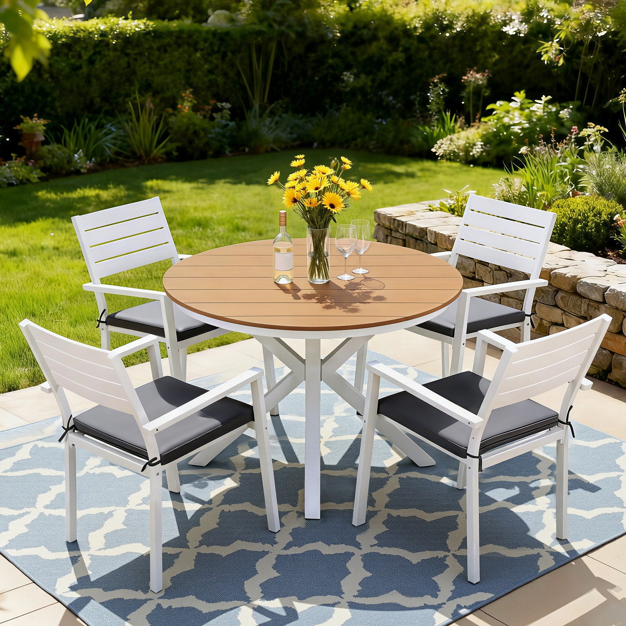 5 Piece Outdoor Dining Set Aluminum Patio Table Chairs Weather Resistant