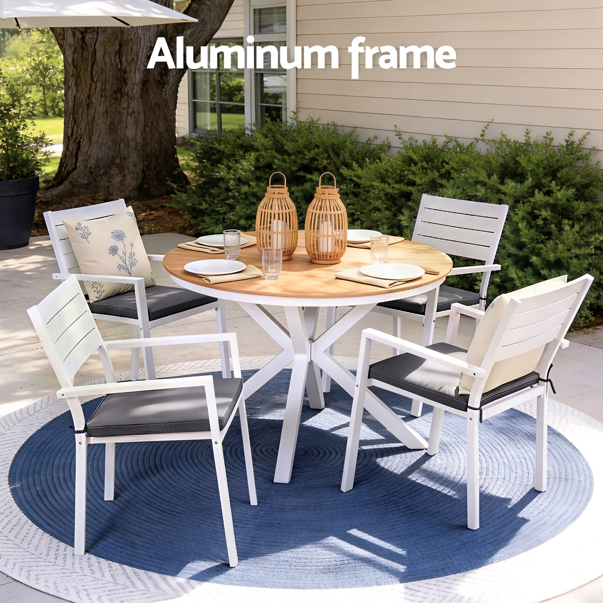 5 Piece Outdoor Dining Set Aluminum Patio Table Chairs Weather Resistant