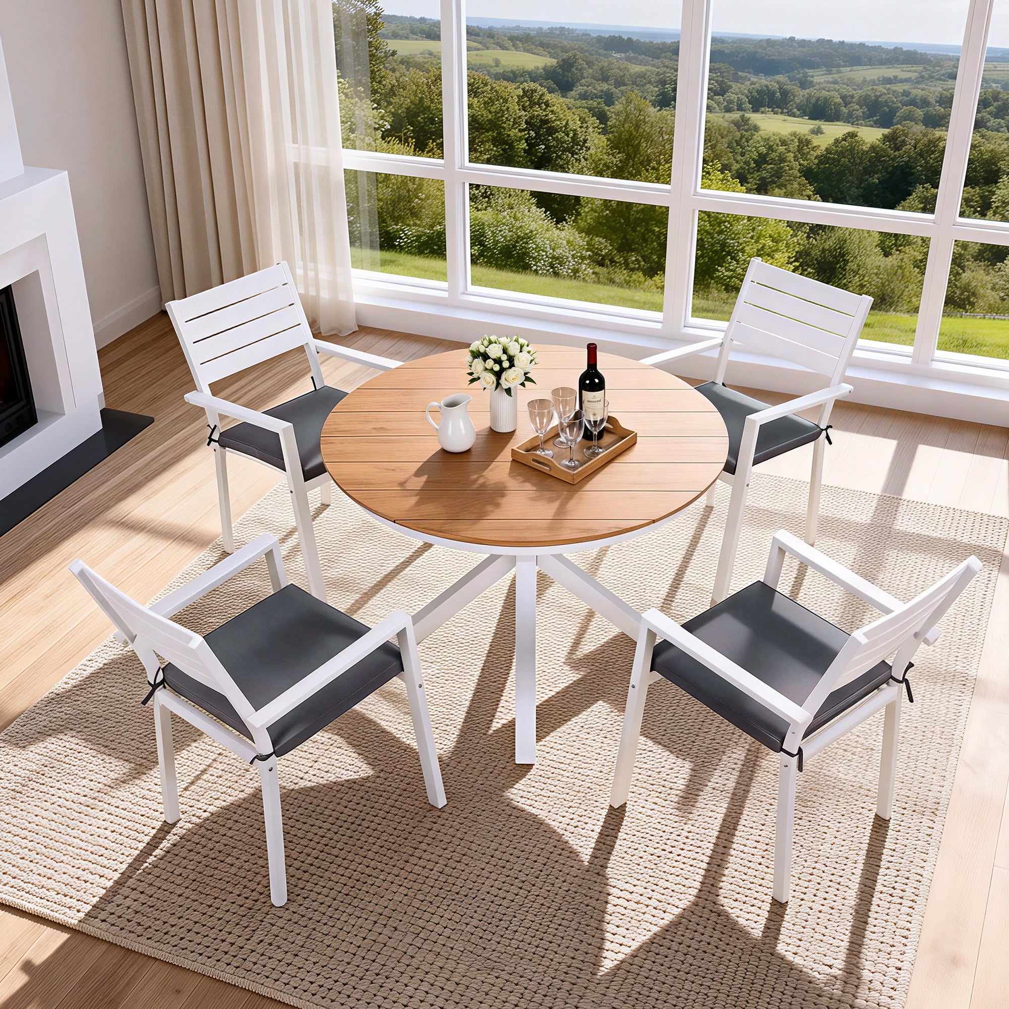 5 Piece Outdoor Dining Set Aluminum Patio Table Chairs Weather Resistant