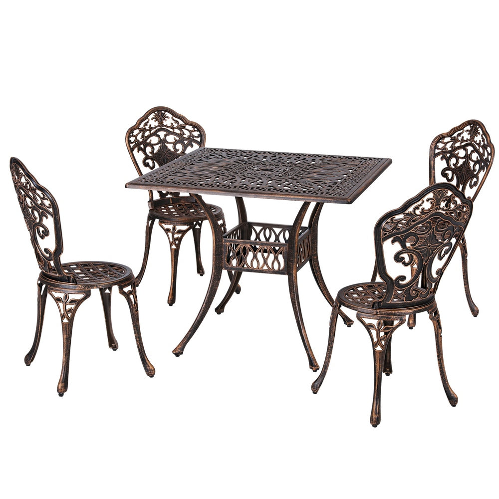 5 Pcs Outdoor Dining Set Chairs Table  Aluminum Patio White/Brown