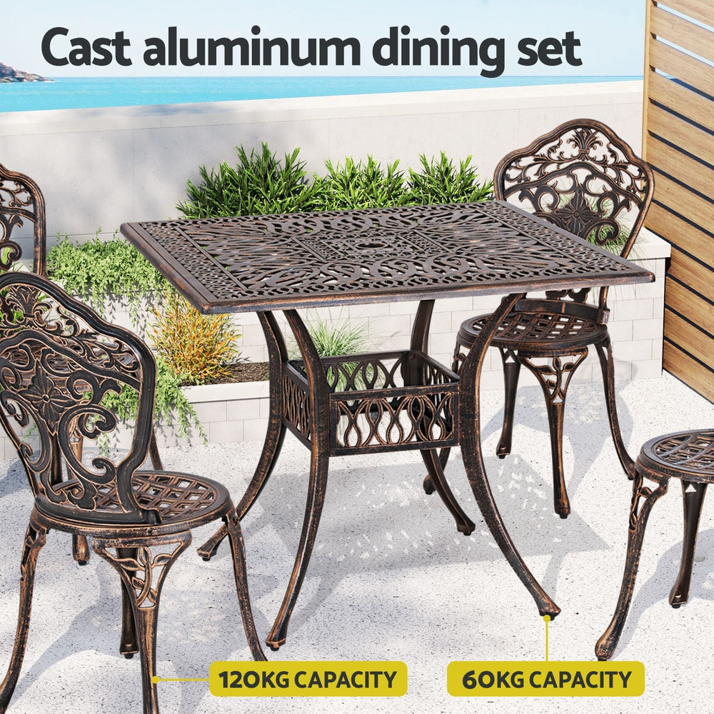 5 Pcs Outdoor Dining Set Chairs Table  Aluminum Patio White/Brown