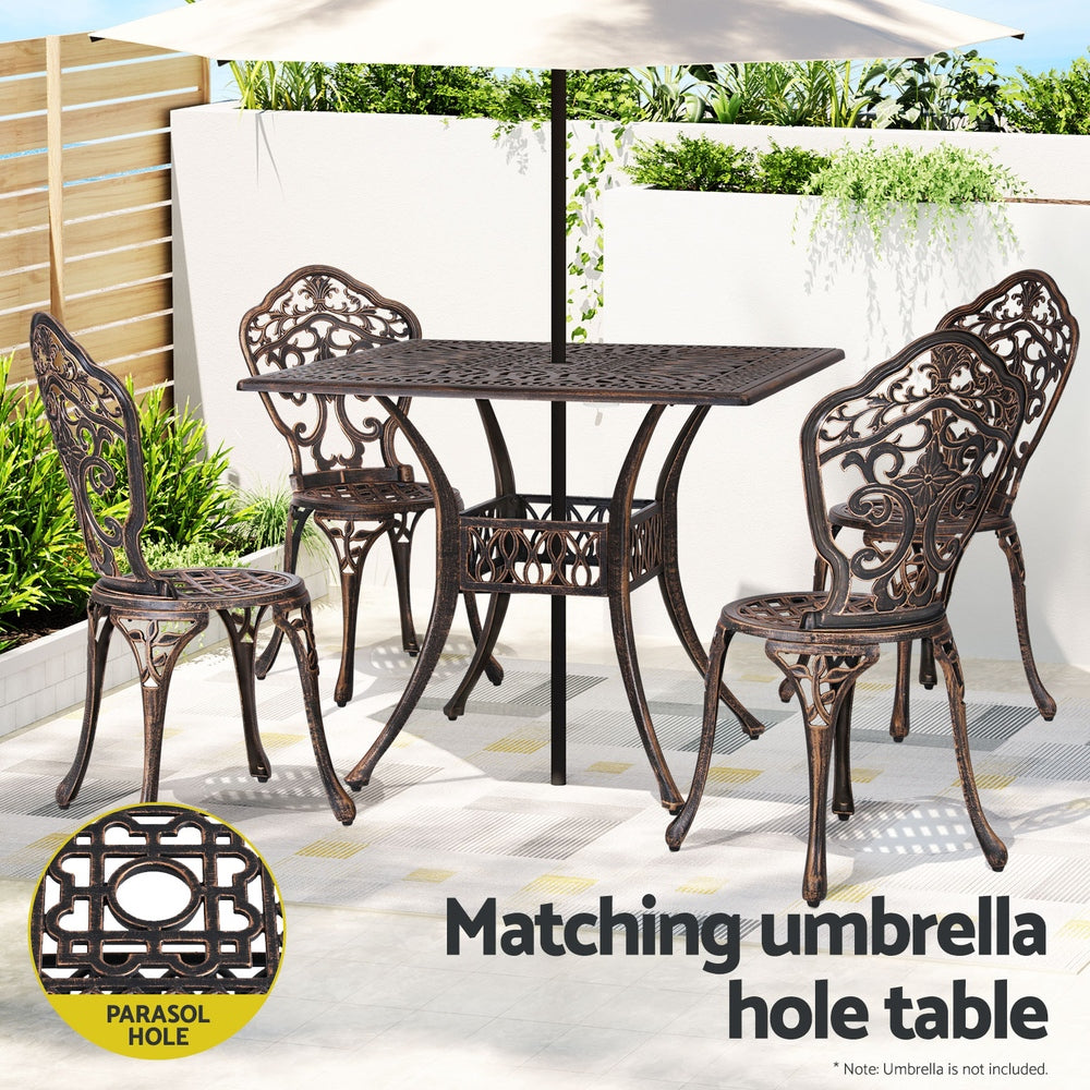 5 Pcs Outdoor Dining Set Chairs Table  Aluminum Patio White/Brown