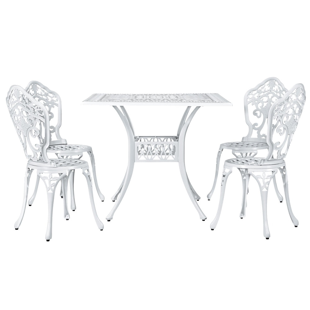 5 Pcs Outdoor Dining Set Chairs Table  Aluminum Patio White/Brown