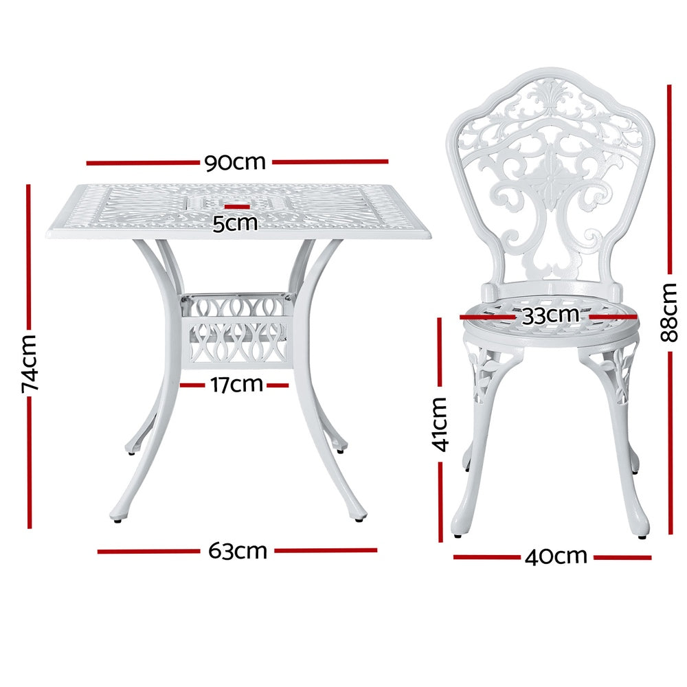 5 Pcs Outdoor Dining Set Chairs Table  Aluminum Patio White/Brown
