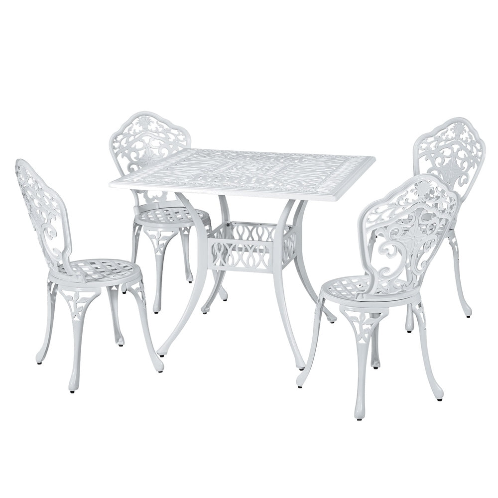 5 Pcs Outdoor Dining Set Chairs Table  Aluminum Patio White/Brown