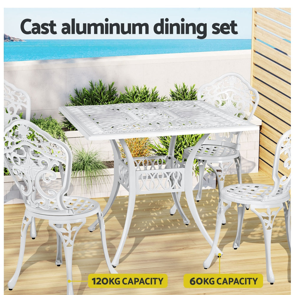 5 Pcs Outdoor Dining Set Chairs Table  Aluminum Patio White/Brown