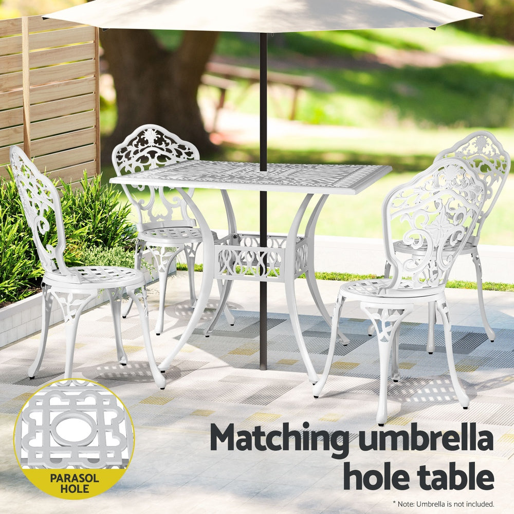 5 Pcs Outdoor Dining Set Chairs Table  Aluminum Patio White/Brown