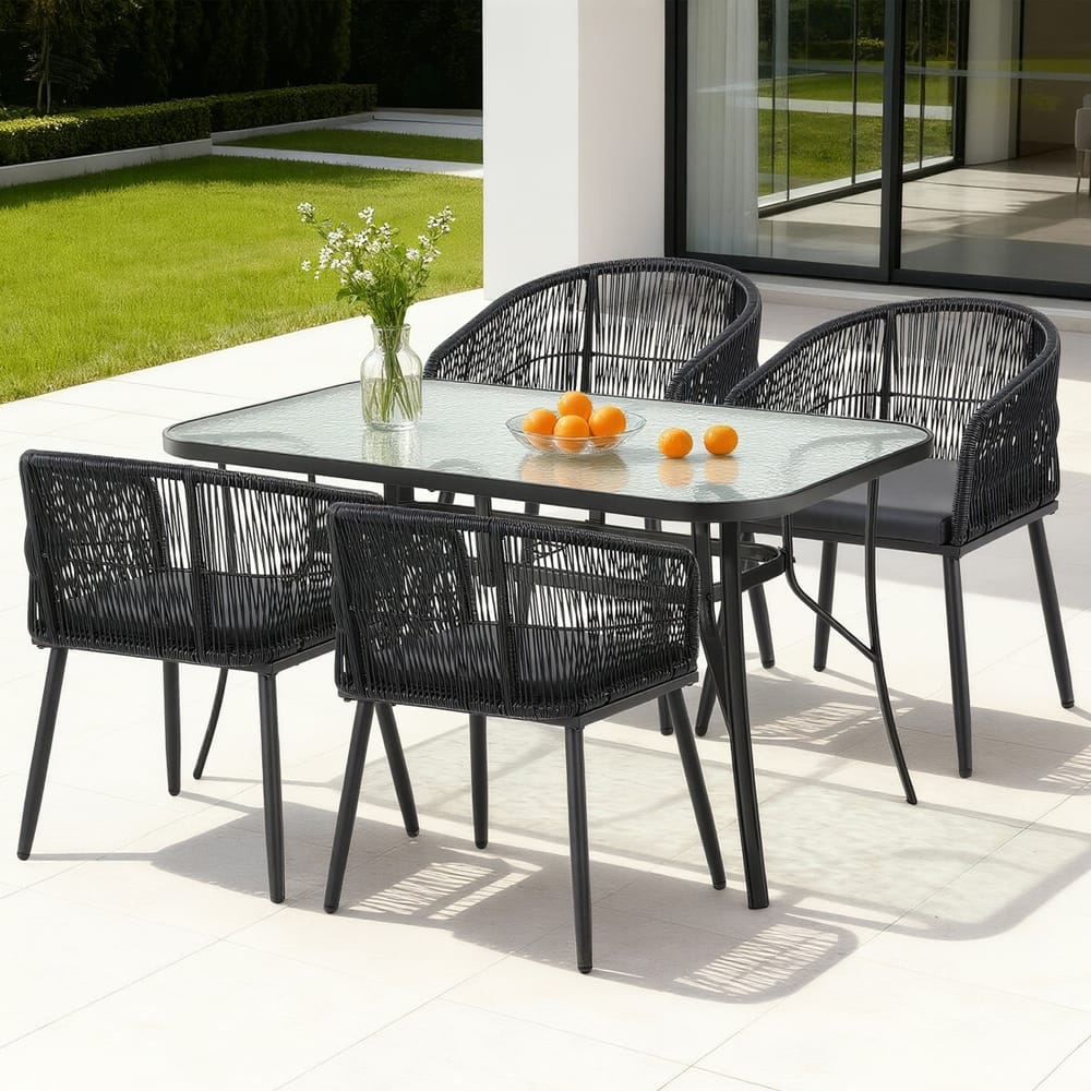 Outdoor Dining Set Black Rattan 60x50x80cm
