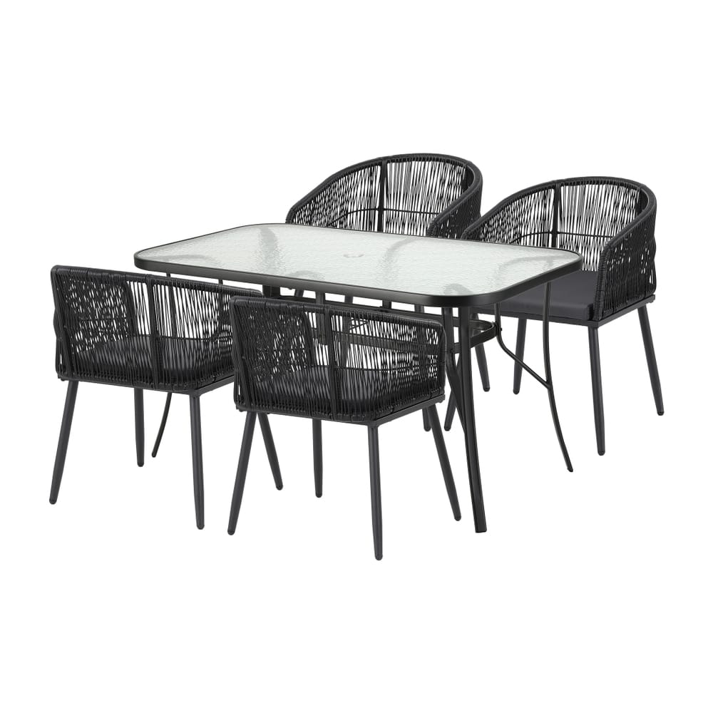 Outdoor Dining Set Black Rattan 60x50x80cm