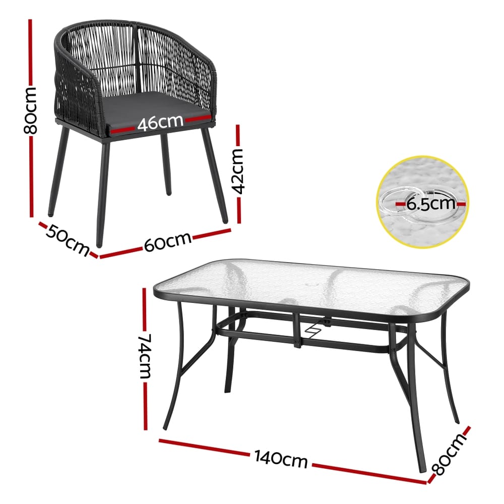 Outdoor Dining Set Black Rattan 60x50x80cm