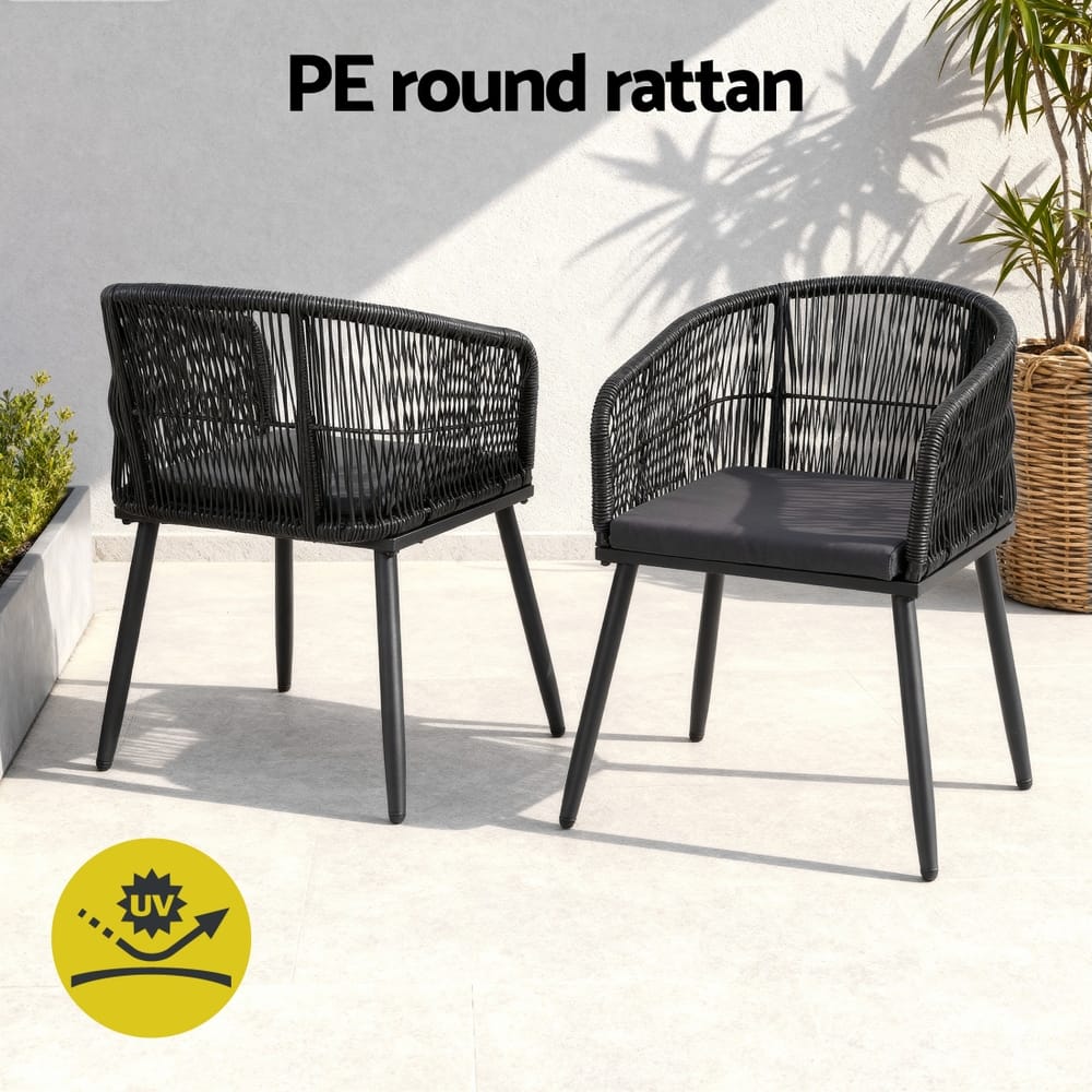 Outdoor Dining Set Black Rattan 60x50x80cm