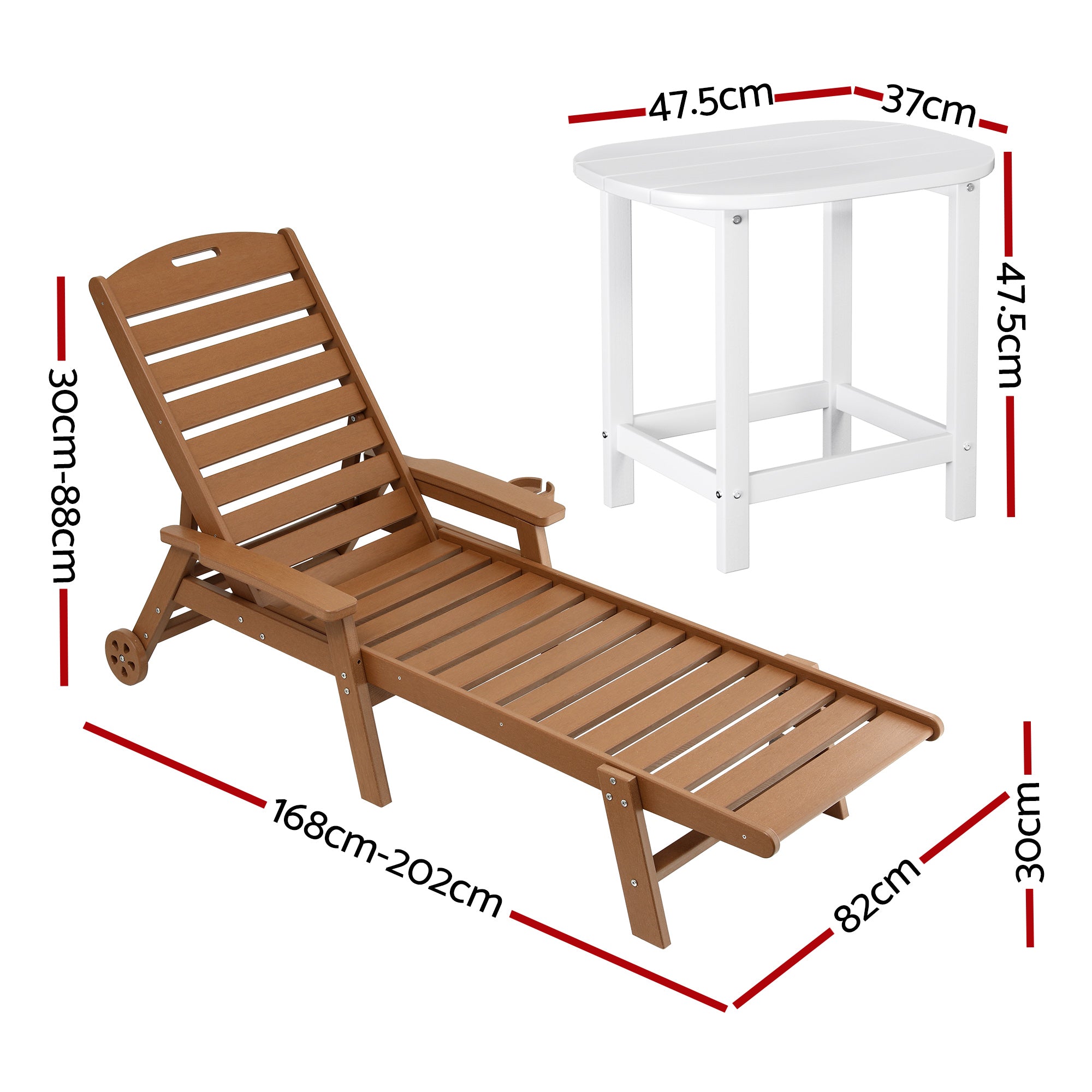 Sun Lounge Set 3 Piece HDPE Outdoor Recliner | Simpledeals