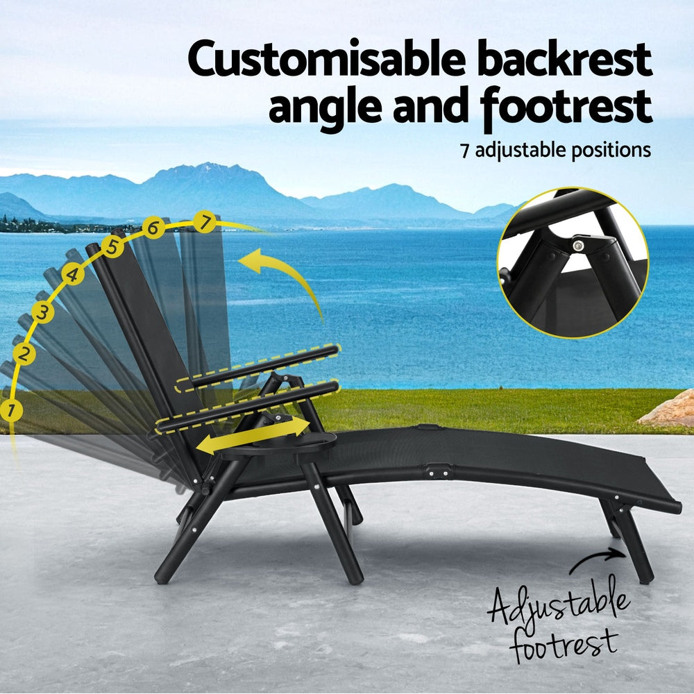 Folding Aluminium Beach Chair Camping Patio Lounger, Gardeon Sun