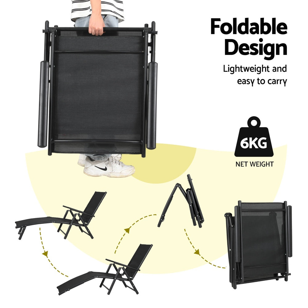 Folding Aluminium Beach Chair Camping Patio Lounger, Outdoor Sofas & Lounge Sets