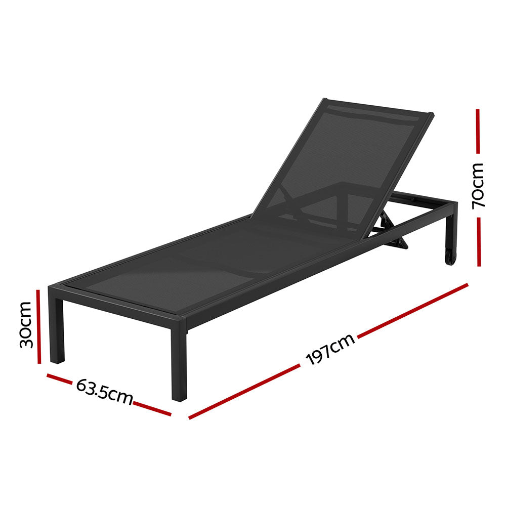 Outdoor Sofas & Lounge Sets - Sun Lounge Outdoor Lounger Aluminium Folding Beach Chair Wheels Black