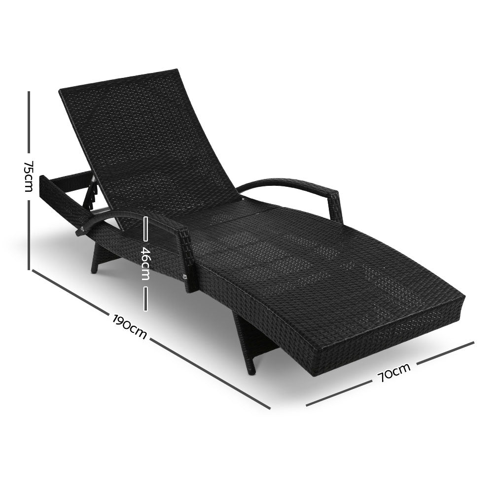 Adjustable Wicker Beach Chair Patio Lounger Black