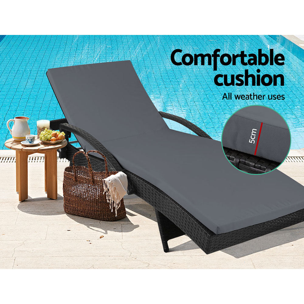 Adjustable Wicker Beach Chair Patio Lounger Black