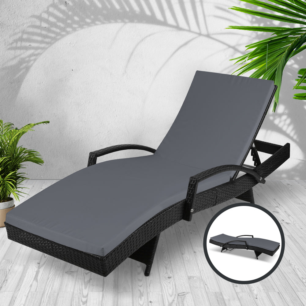 Adjustable Wicker Beach Chair Patio Lounger Black