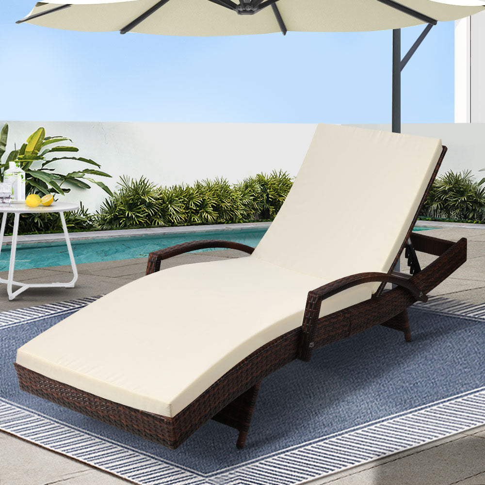 Sun Lounge Wicker Beach Chair Patio Lounger Brown