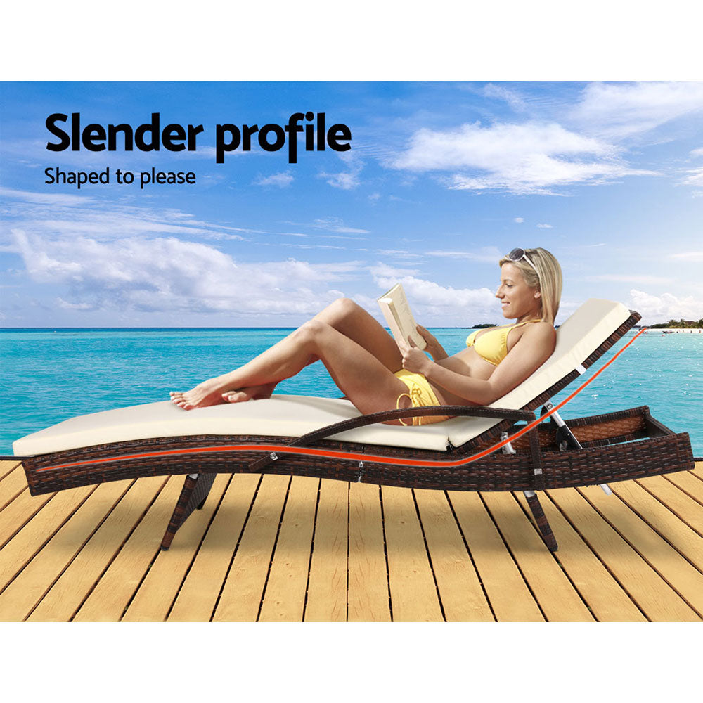 Sun Lounge Wicker Beach Chair Patio Lounger Brown