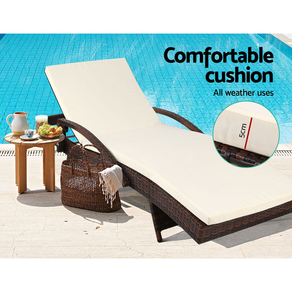 Sun Lounge Wicker Beach Chair Patio Lounger Brown