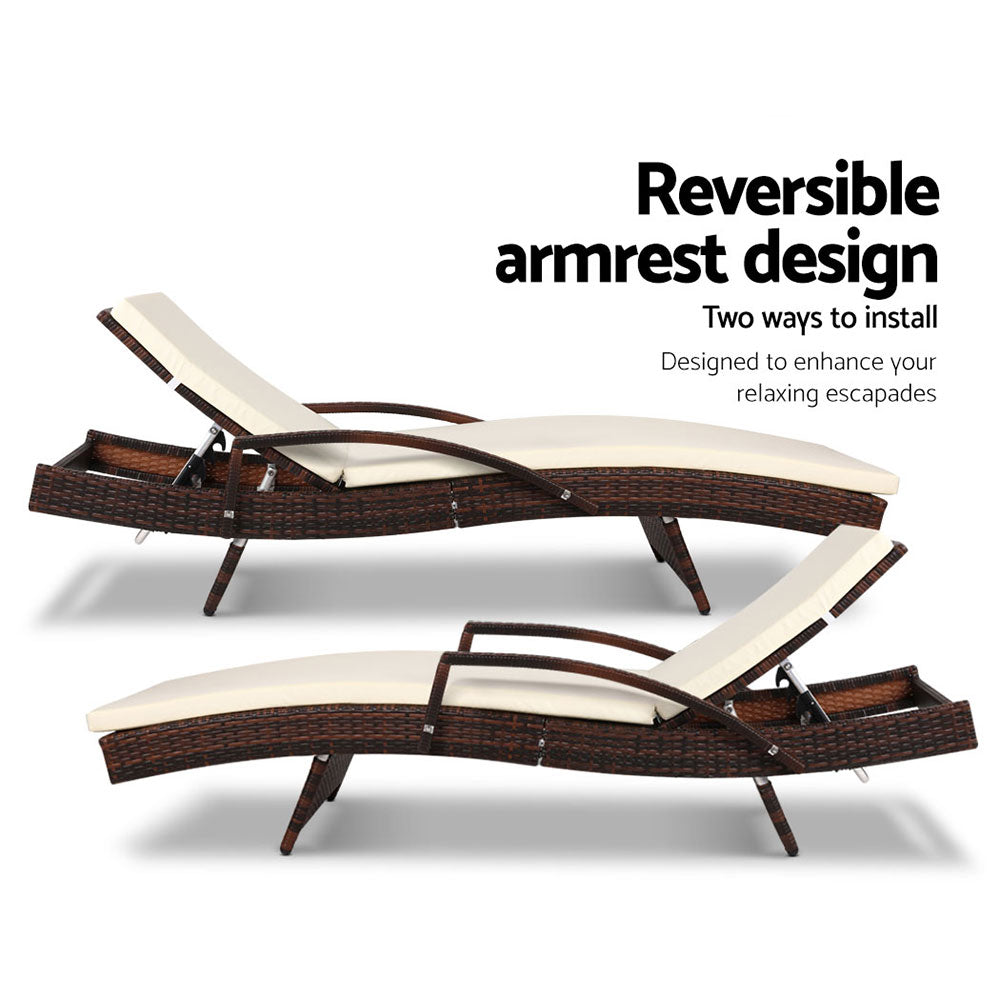 Sun Lounge Wicker Beach Chair Patio Lounger Brown