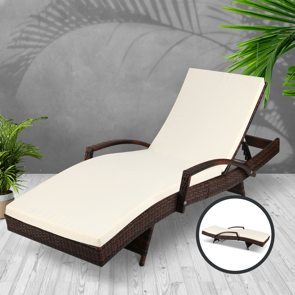 Sun Lounge Wicker Beach Chair Patio Lounger Brown