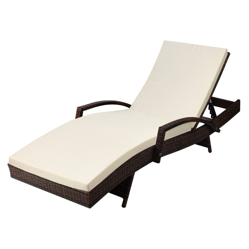 Sun Lounge Wicker Beach Chair Patio Lounger Brown