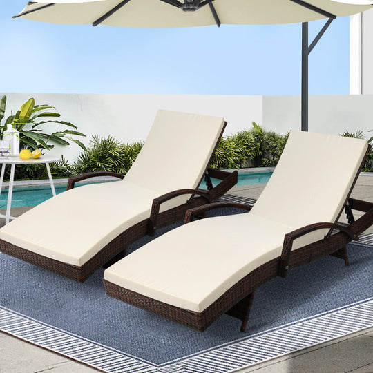 2pc Sun Lounge Outdoor Furniture Day Bed Rattan Wicker Lounger Patio