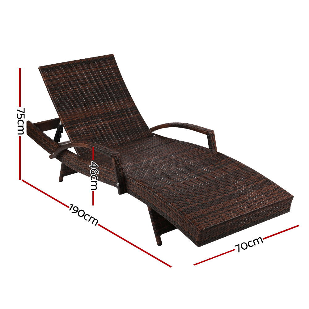 2Pc Adjustable Wicker Beach Chair Patio Lounger Brown