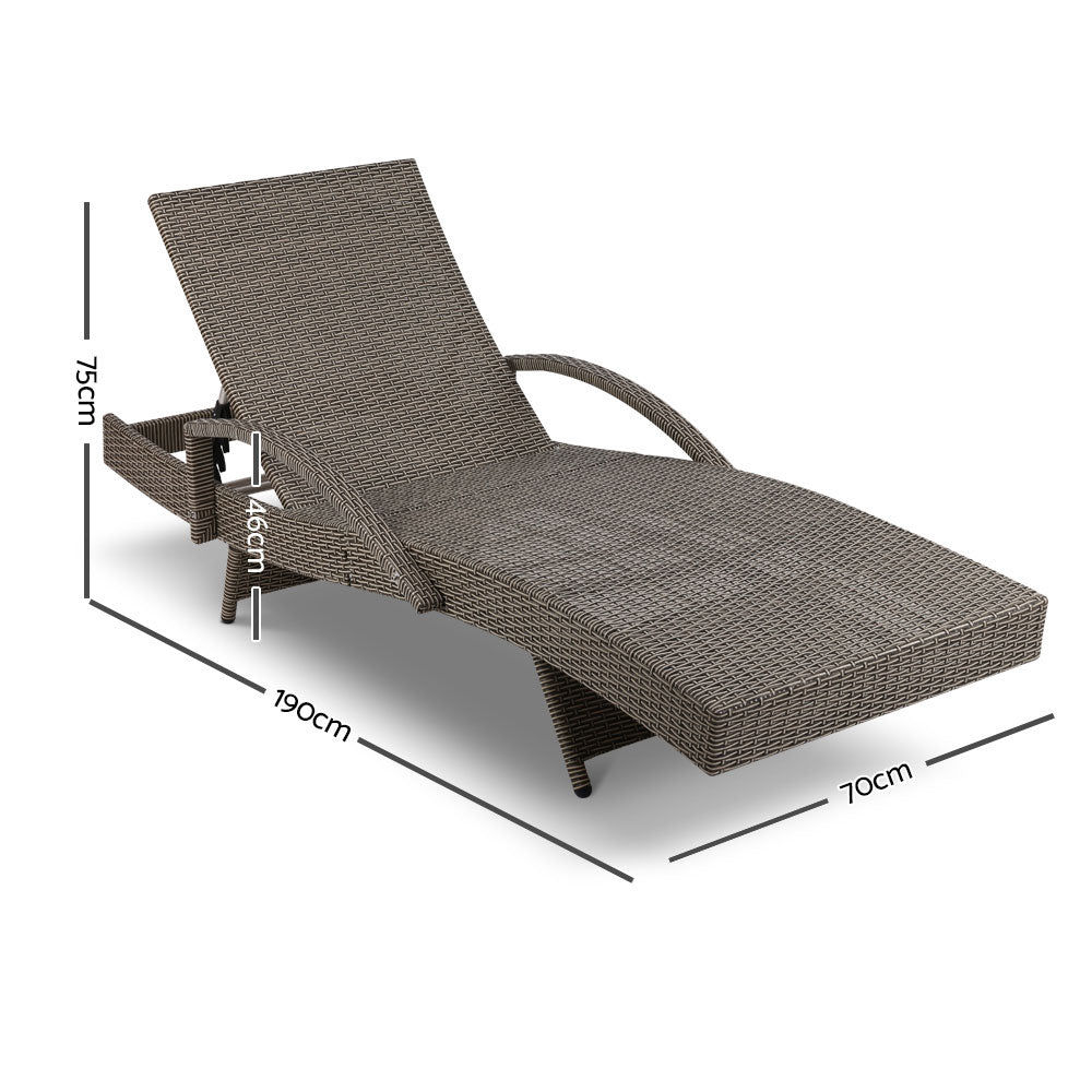 Grey & Beige Wicker Beach Chair Adjustable Patio Lounger Reclining Chair