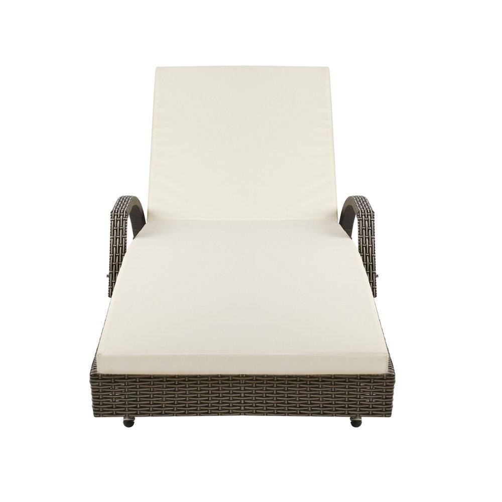Grey & Beige Wicker Beach Chair Adjustable Patio Lounger Reclining Chair
