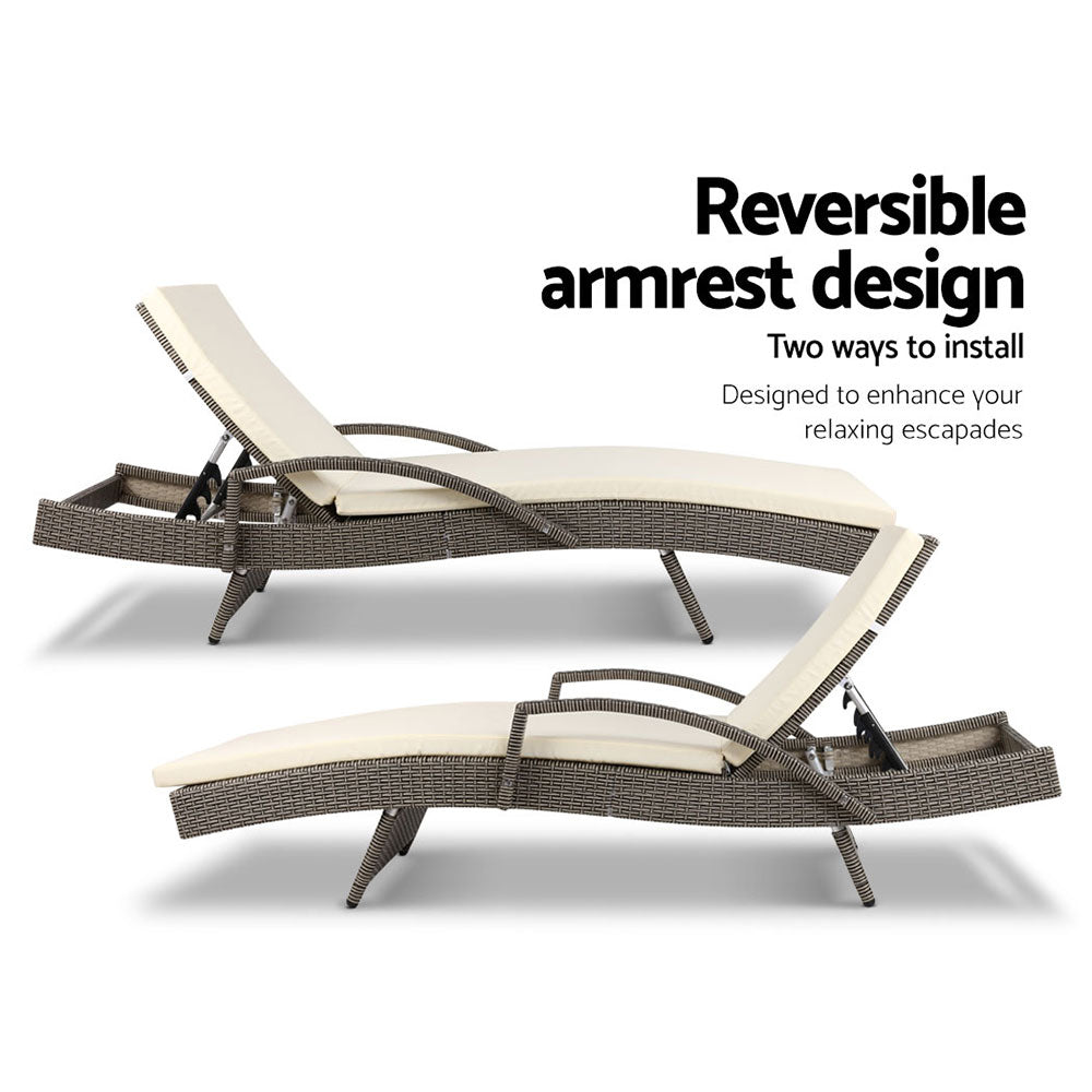 Grey & Beige Wicker Beach Chair Adjustable Patio Lounger Reclining Chair