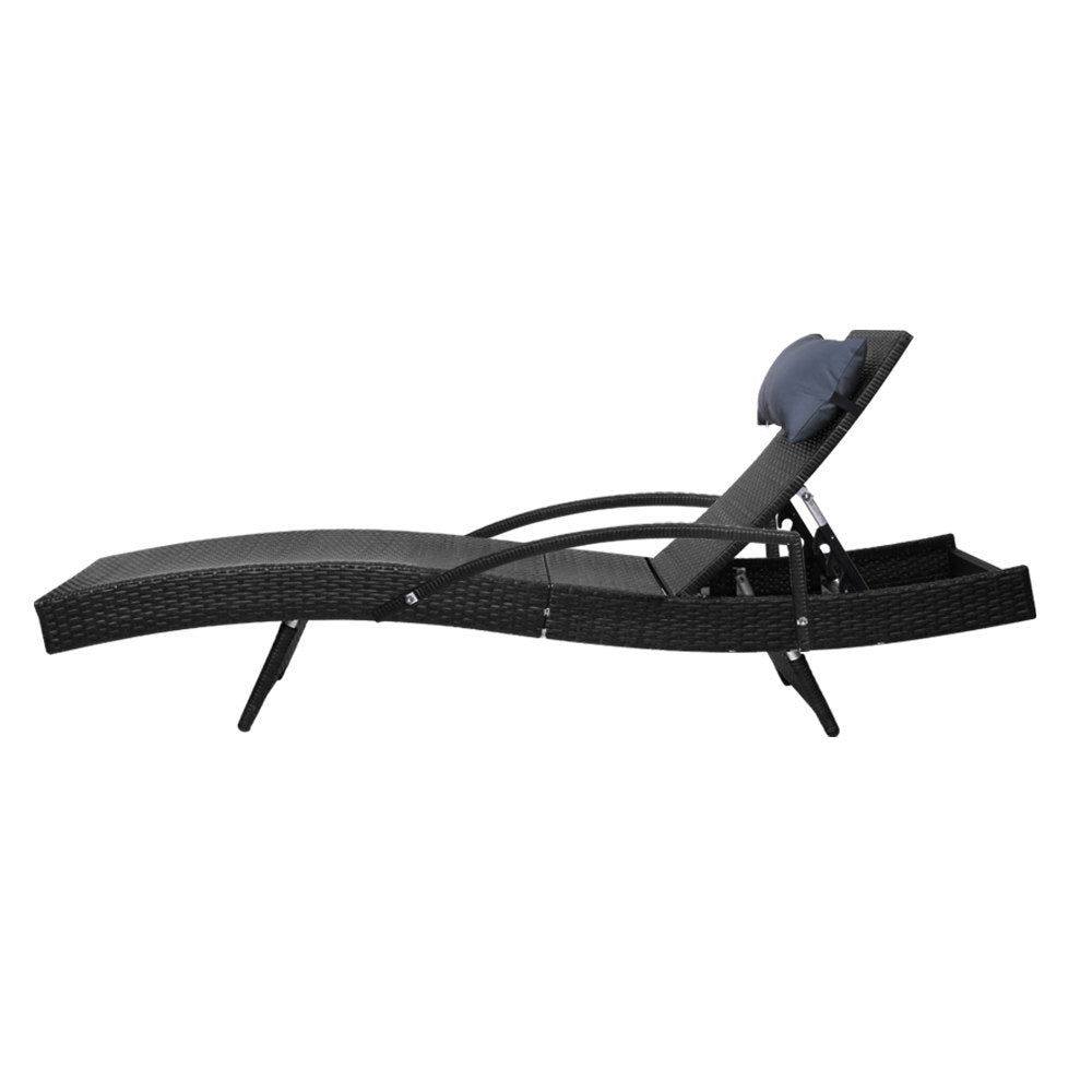 Adjustable Wicker Beach Chair Armrest Black