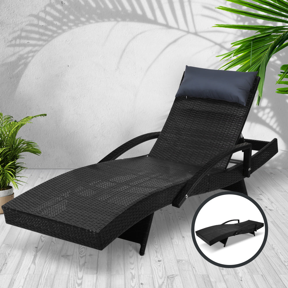 Adjustable Wicker Beach Chair Armrest Black