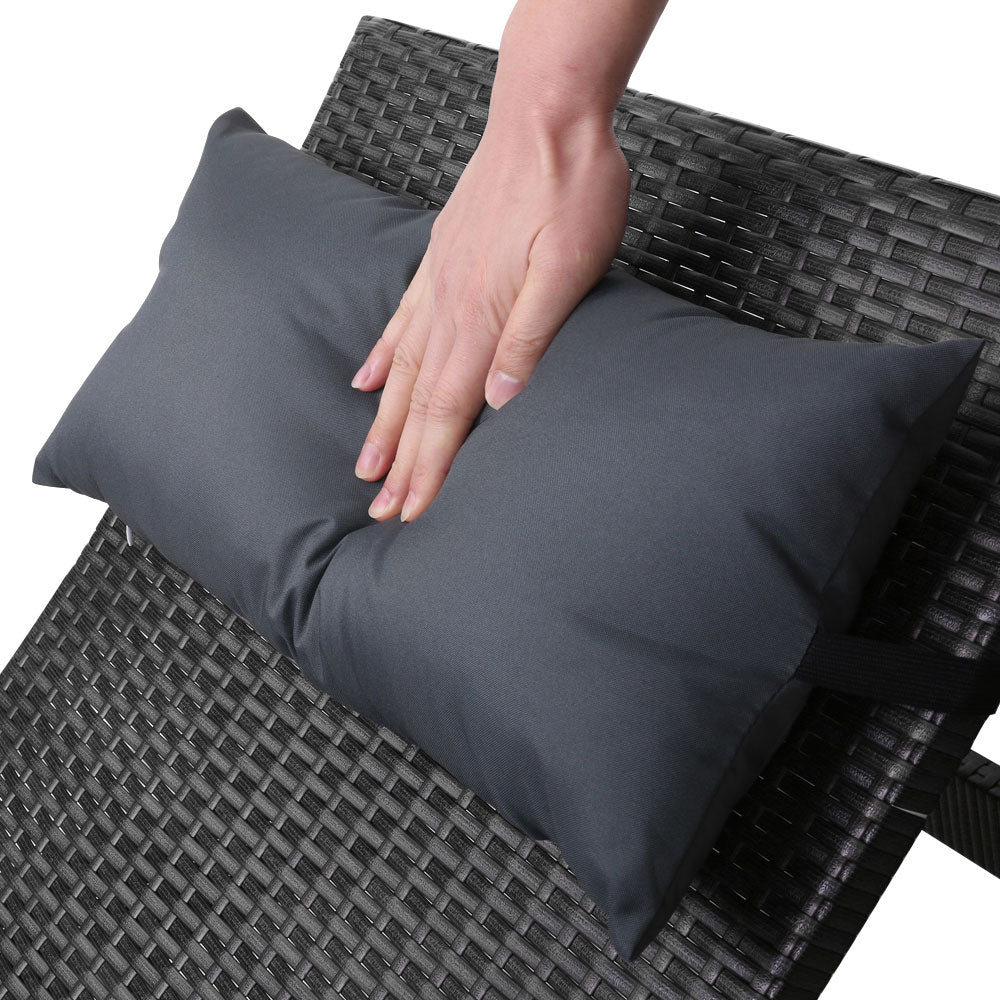2X Adjustable Wicker Beach Chair Armrest Black