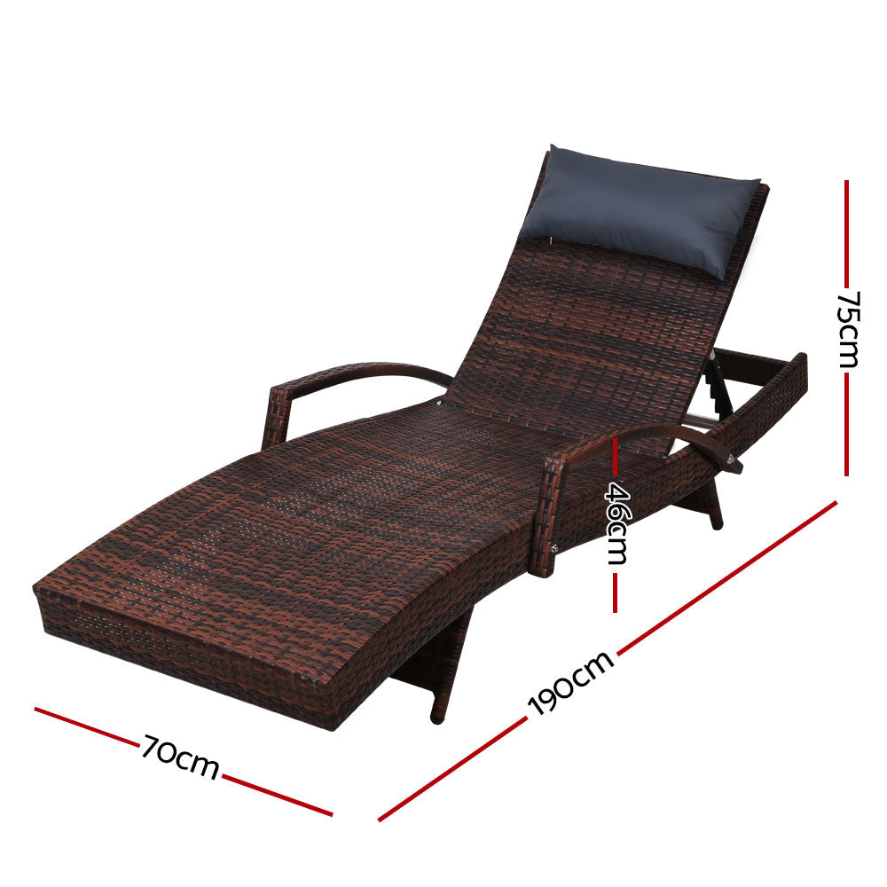 2X Adjustable Wicker Beach Chair Armrest Brown