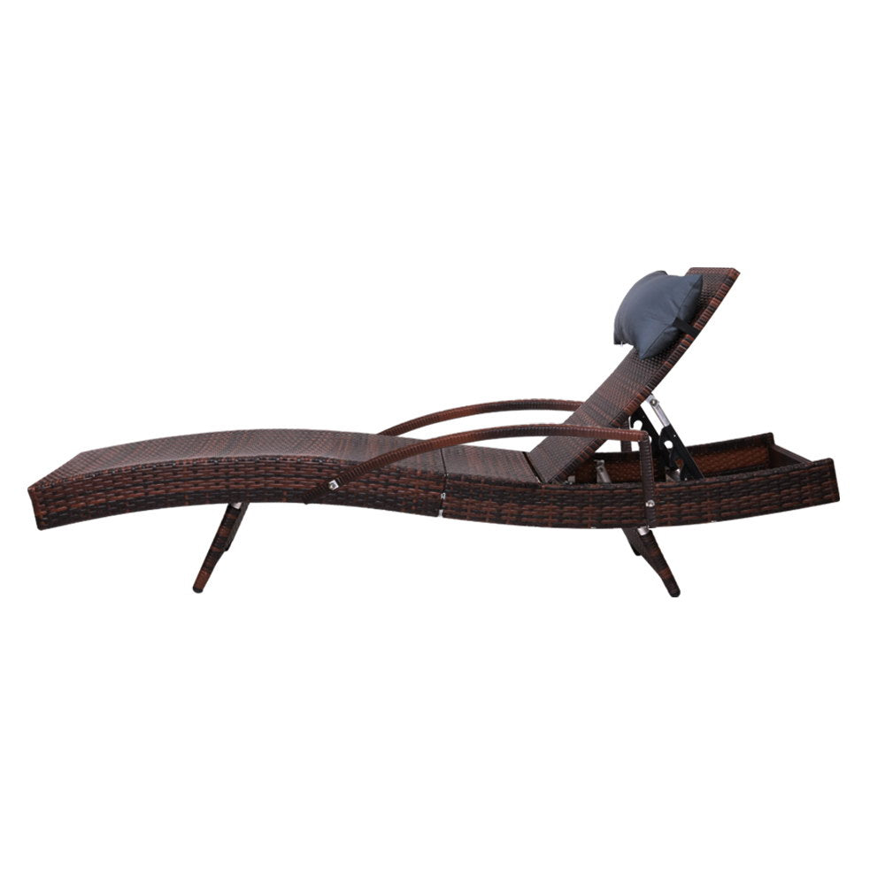 2X Adjustable Wicker Beach Chair Armrest Brown