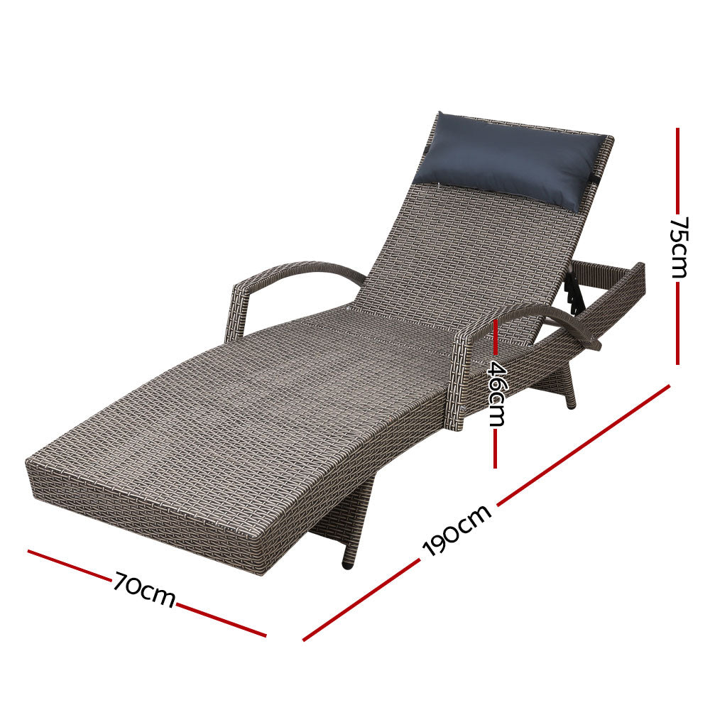 2X Adjustable Wicker Beach Armchair Grey&Beige