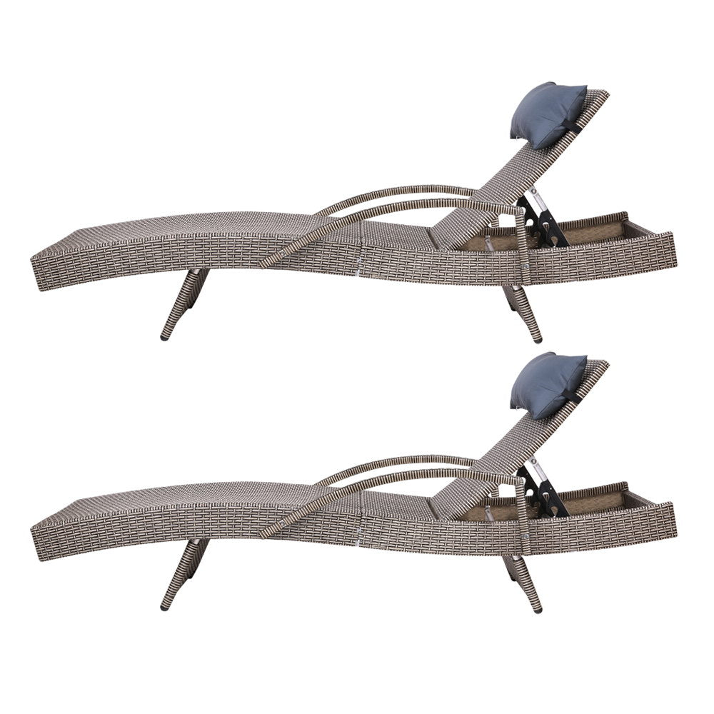 2X Adjustable Wicker Beach Armchair Grey&Beige
