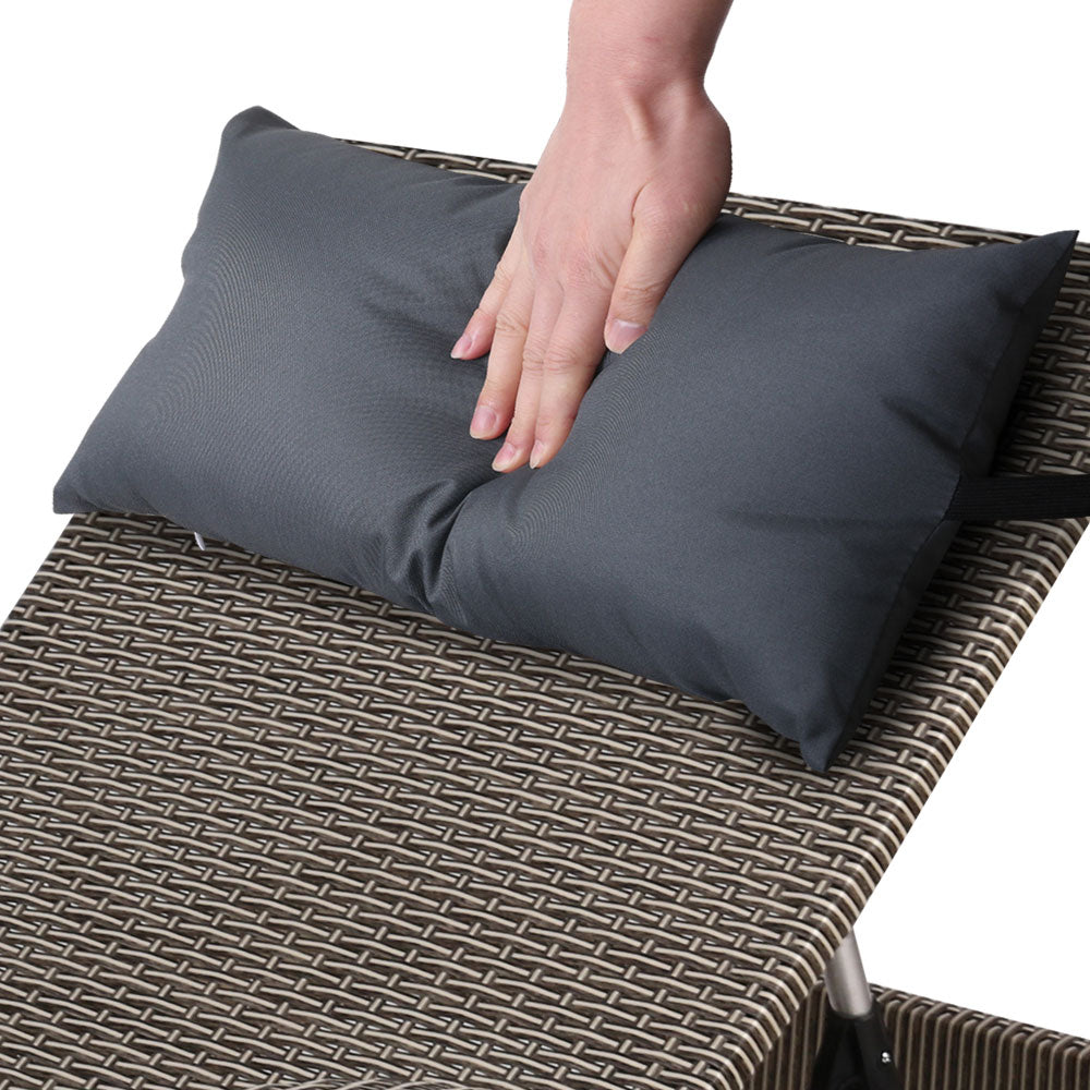 2X Adjustable Wicker Beach Armchair Grey&Beige