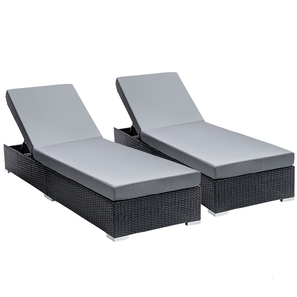 2Pc Adjustable Rattan Garden Day Bed